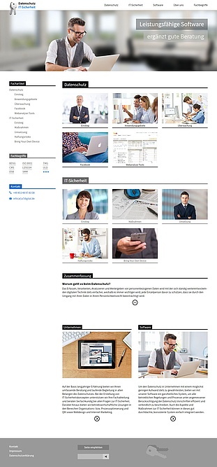 Lange Startseite mit kurzen Texten und Bild-Sitemaps, die auf die Unterseiten verweisen (Screenshot: volle Seitenlänge bei 1280px Breite)
