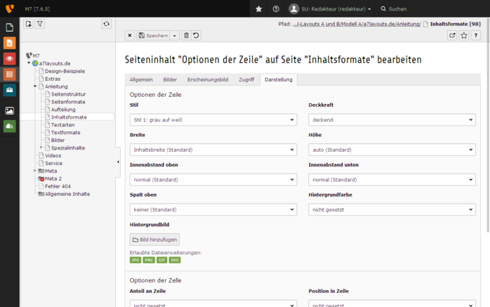 Die Modell-Layous bieten vielfältige Aufteilungsmöglichkeiten der Inhalte