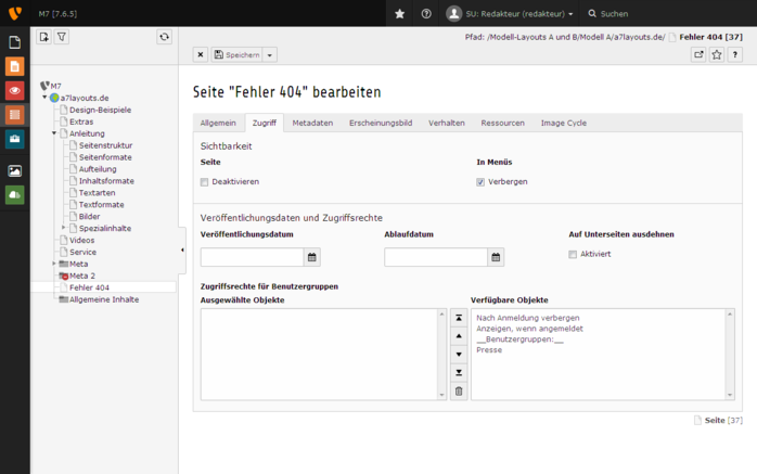 Beispiel vom Seitenbaum im Backend