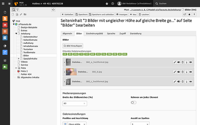 Einstellungsoptionen der TYPO3-Erweiterung a7images für Bilder, die responsive sind