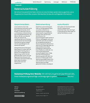 Text in einer und drei Spalten ohne Farbverläufe im Hintergrund (Screenshot: volle Seitenlänge bei 1280px Breite)