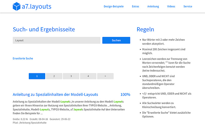Erweiterte Suchfunktion und Ergebnisliste der TYPO3-Volltextsuche indexed_search